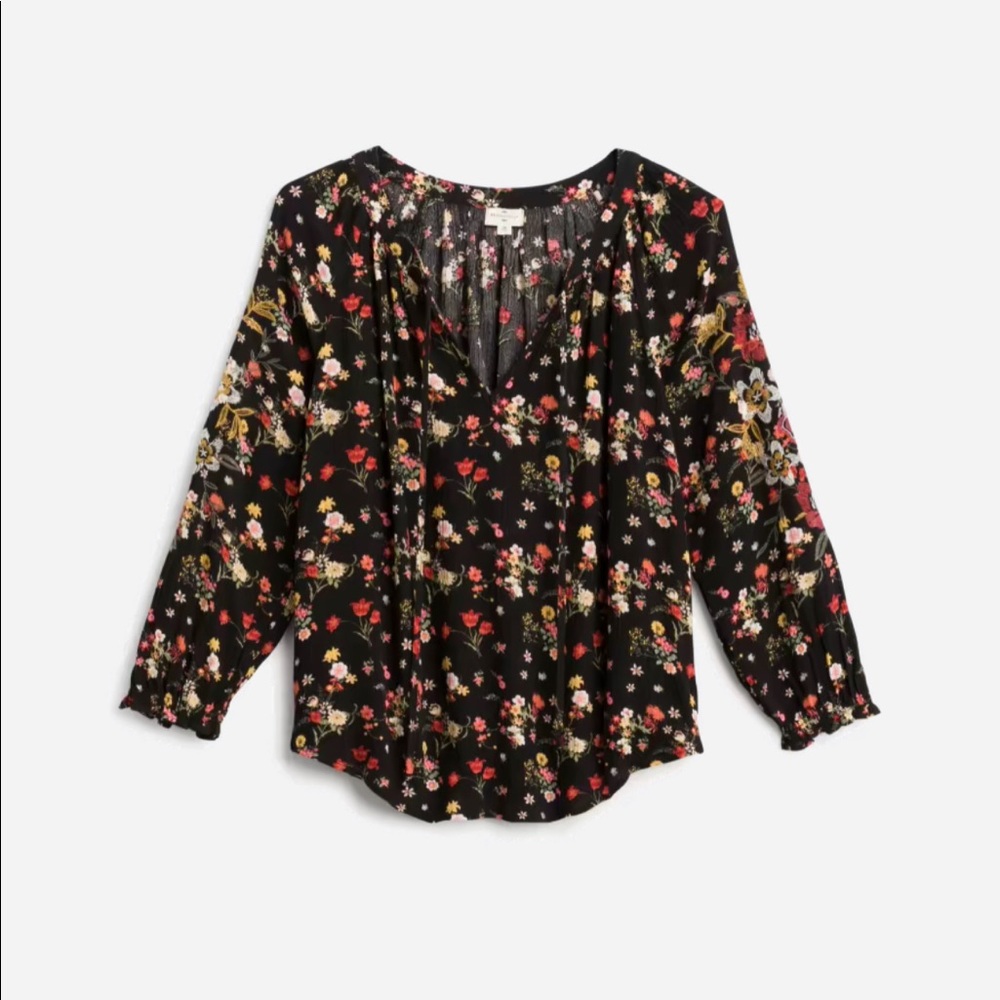 StitchFix brand. Black multi color floral print with embroidery flowers.